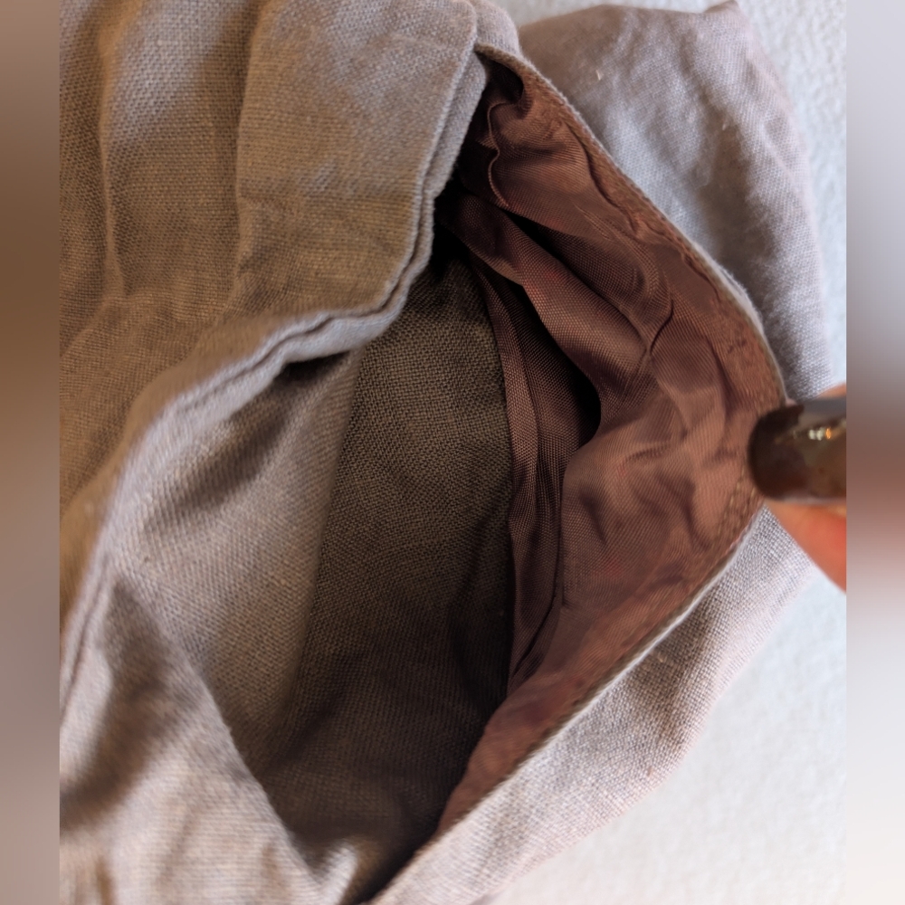 Vintage Finity Taupe Linen Pleated Knee Length Skirt Size 12 Small Natural Eco image 4